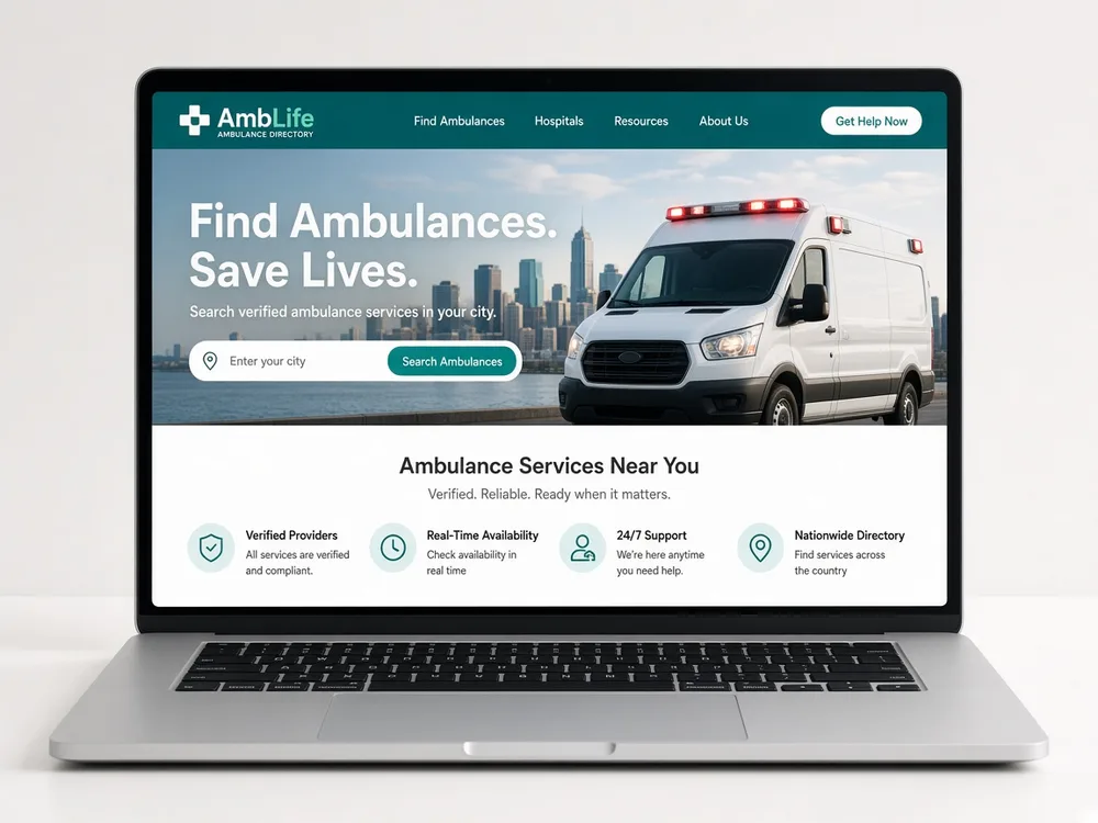 Amblife ambulance services website project preview